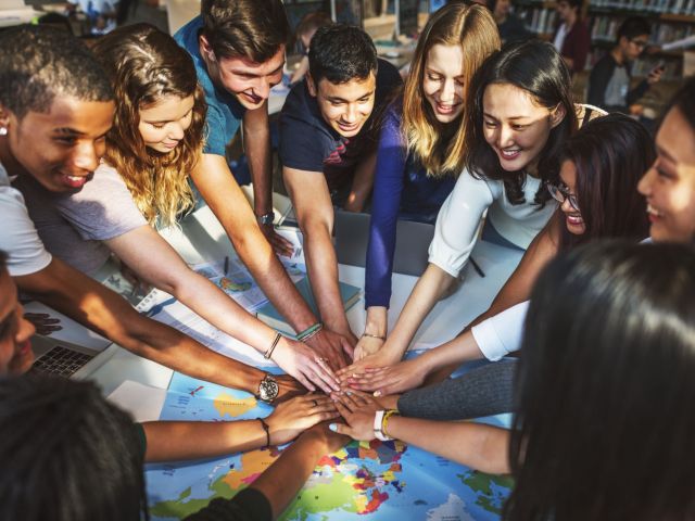 Students together as a team in class